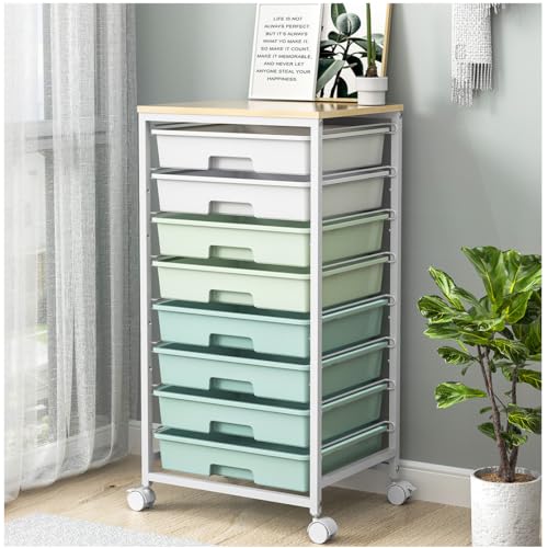 SYKIARIOL Green Rolling Cart with 8 Drawers, Craft & Storage Organizer