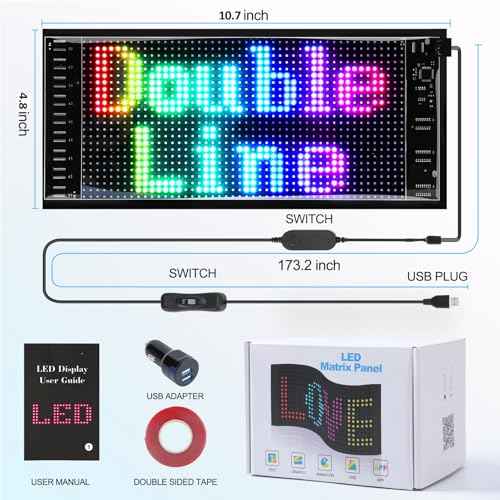 Programmable Led Sign, Double Line Digital Led Message Board, Smart Light Strip Flexible Rgb Electronic Signage Banners, Scrolling Text Panel for Car Shop Taxi Rear Window