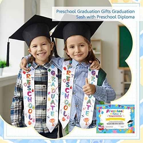 Sureio 24 Pieces Preschool Graduation Gifts Kids Graduation Stole with Preschool Diploma 12 Pcs Preschool Printed Graduation Sash and 12 Pcs Preschool Diploma Unisex Graduation Stole (Preschool)