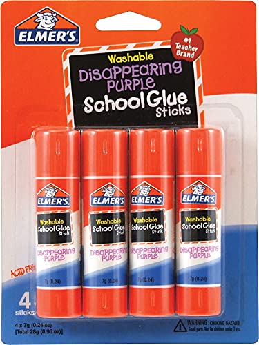 Elmer's Purple School Glue Sticks - Disappearing Clear, 4 Pack, 0.24 oz