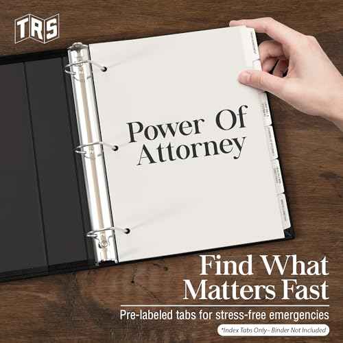 Estate Planning Binder Dividers with Tabs - Pre-Labeled, Laminated Dividers for 3 Ring Binder Dividers with Tabs | Organize Wills, Trusts, Legal, and Financial Documents | 10 Sets x 6 Tab Dividers