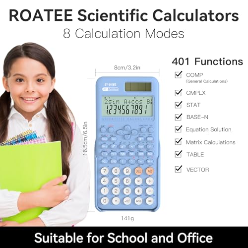 ROATEE Blue 991MS Scientific Calculator with 401 Functions, 2-Line Display