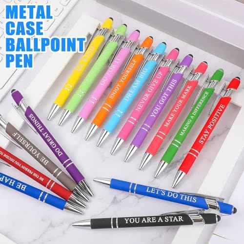 Sherr 80 Pcs Motivational Inspirational Quotes Ballpoint Pens with Stylus Tip 5.6 Inch Funny Ink Pen Bulk Inspirational Gifts for nurse Women Office Supplies Black Ink(Assorted,Encouraging)