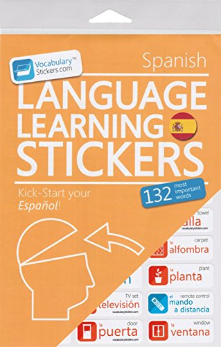Spanish Language Learning Stickers for Home & Office - Bilingual Vocabulary Set