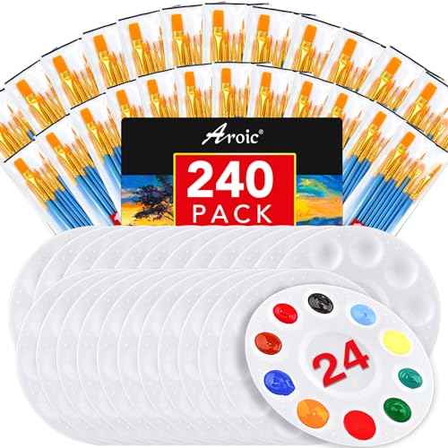 AROIC Paint Brushes Palette Set,24 Pack/240Pcs Acrylic Paint Brushes and 24 Palettes, Professional Artist Brushes, Finger and Face Painting Oil Painting Watercolor Kid's and Adult Painting Art Set.