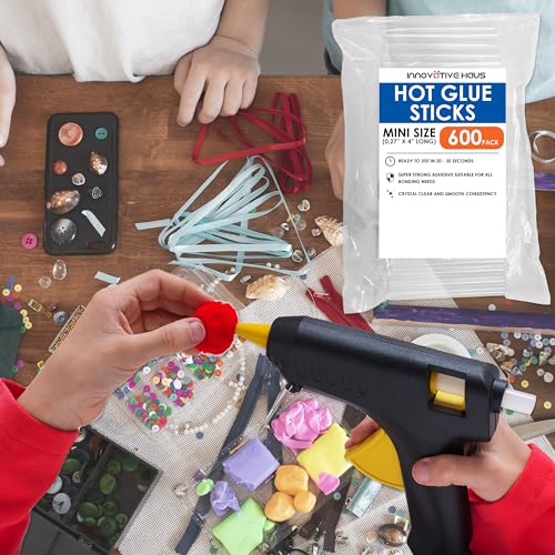 Innovative Haus Mini Hot Glue Sticks (600 Pack) - Fits Mini Glue Guns, 4" x 0.27" - Craft, Bond, Create on Wood, Metal, Glass and More - Transparent, Strong and Quick-Drying