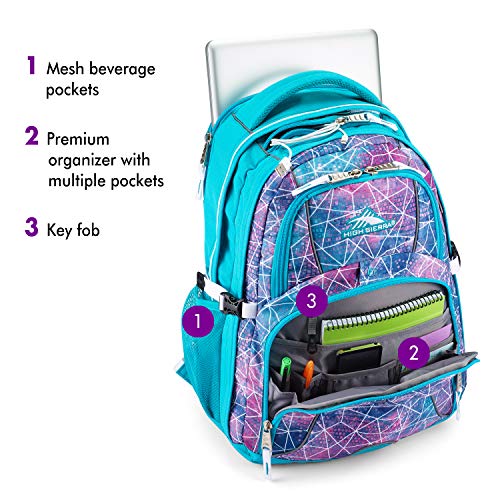 High Sierra Swerve Laptop Backpack, Sequin Facets/Bluebird/White, One Size