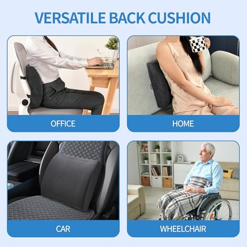 Lumbar Support Pillow for Office Chair - Memory Foam Back Cushion for Chair, Car, Couch - Lumbar Pillow Promotes Better Posture, Back Pain Relief with Adjustable Strap & Non-Slip