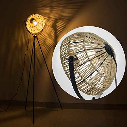 Tripod Floor Lamps Boho for Living Room Stunning Lighting Floor lamp Unusual Look Hand-Woven Hemp Rope Bowl Lampshade Adjustable Height Tripod for Table Lamp Standing lamp for bedrooms, Offices