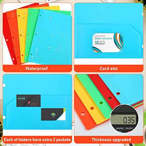 Seajan 100 Pcs Plastic Folders with Pockets, Heavy Duty, 2 Pockets, 3 Hole Punch, Letter Size, 5 Bright Colors