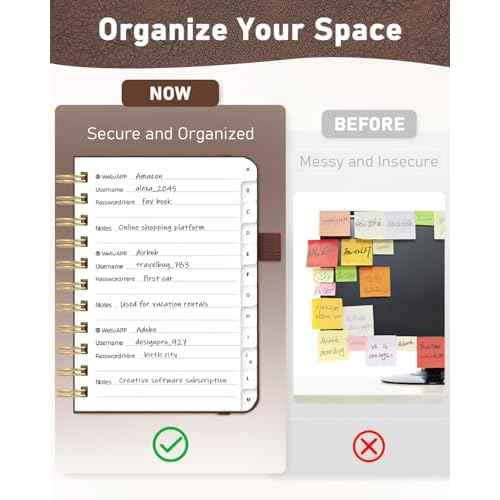 WEMATE Password Book with Alphabetical Tabs, Spiral Password Keeper Book for Seniors, Internet Password Notebook Password Journal Logbook Log in Detail, Small ? 4.7''x 6'' (Brown)