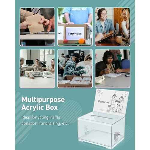 Uniclife 4 Pack Acrylic Donation Box with Lock and Sign Holder 6.2" x 4.7" x 4" Ballot Boxes with Slot Clear Plastic Suggestion Box Storage Container for Fundraising Voting Charity Tip Collection