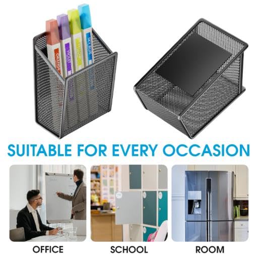 LUCYCAZ Black Square Magnetic Pen Holder - Office Desk Organizer, Single