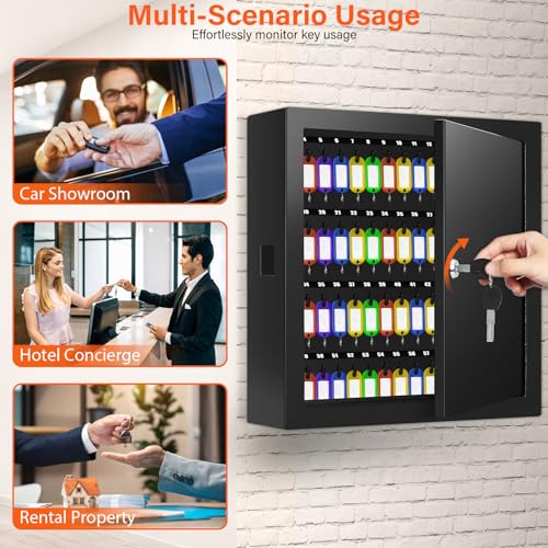 Nebakne 100 Keys Key Cabinet Lock Box with Drop Slot - Anti-Theft, Wall Mount with Key Tags (Black)