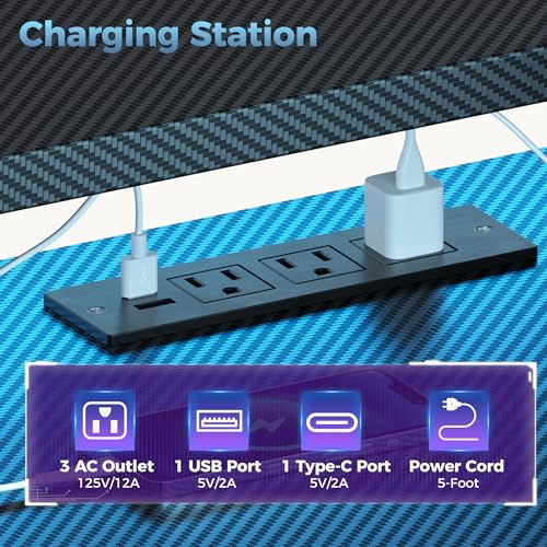 DUMOS 52-Inch Gaming Desk with RGB LED Lights, USB Charging & Storage