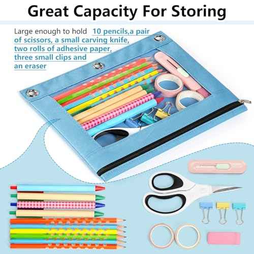 Forvencer Pencil Pouch for 3 Ring Binder, Large Pencil Case Pouch with 3 Reinforced Grommets, Pen Bag, Clear Window Pencil Case, Binder Accessories, Black