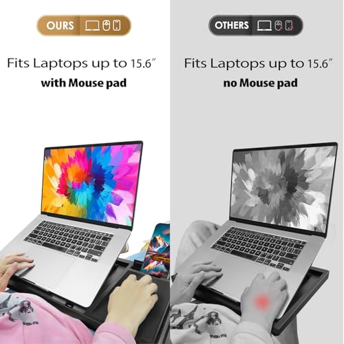 Laptop Lap Desk with Cushion - 9 Adjustable Angles, Fits Up to 15.6 inch Laptops, Built-in Mouse Pad, Phone and Pen Slots. Portable Writing Board for Bed, Sofa, and Work Table