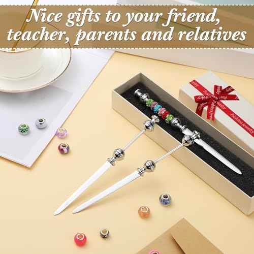 Outus 12 Pieces Beaded Metal Letter Opener Envelope Knife Beadable Letter Opener Stainless Steel Slitter for Gift Office Home DIY Supplies(Silver)