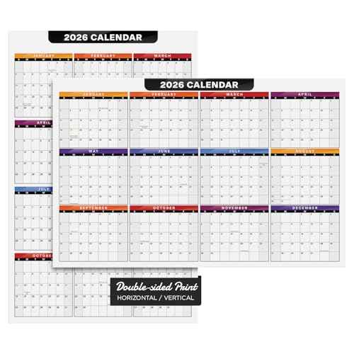 2026 Full Desk Calendar - 11 x 17¡± Large Size 12 Month Planner - 2 Sided Vertical and Horizontal Reversible - Printed on Thick & Durable 80lb Cardstock (216 gsm) - 2 Per Pack