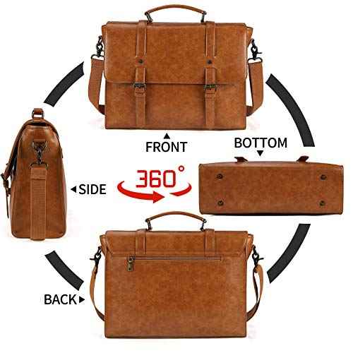 Mens Messenger Bag Vintage 15.6 Inch Waterproof Leather Laptop Briefcase Large Satchel Shoulder Bag Retro Office College Computer Bag, Brown