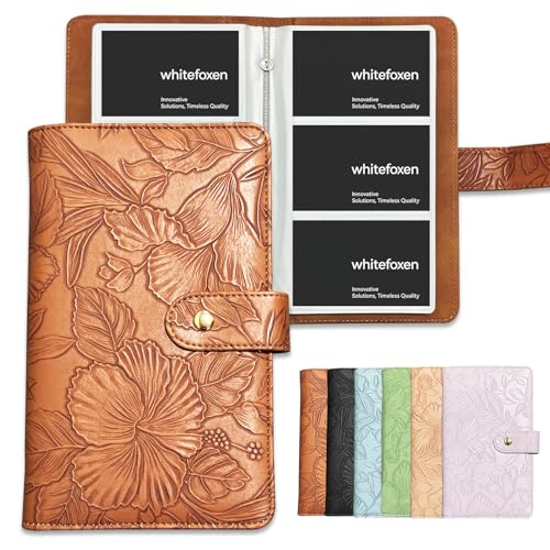 Brown Business Card Holder with 240 Capacity, Embossed PU Leather Organizer