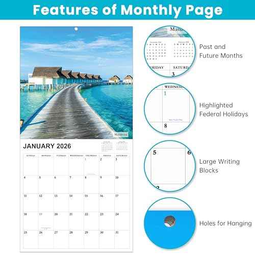 Calendar 2026-2027 - 18 Month Wall Calendar 2026-2027 JAN 2026 - JUN 2027, 2026-2027 Wall Calendar, Large Blocks, Calendar Wall for Office School Home Organizing & Planning, 12" x 24"(open)