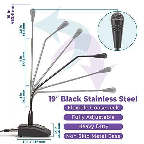 ECS WordSentry Professional Gooseneck Microphone, 3.5mm Uni-Directional Conference Mic, Anti Slip Base and Adjustable Heavy Duty Metal Design