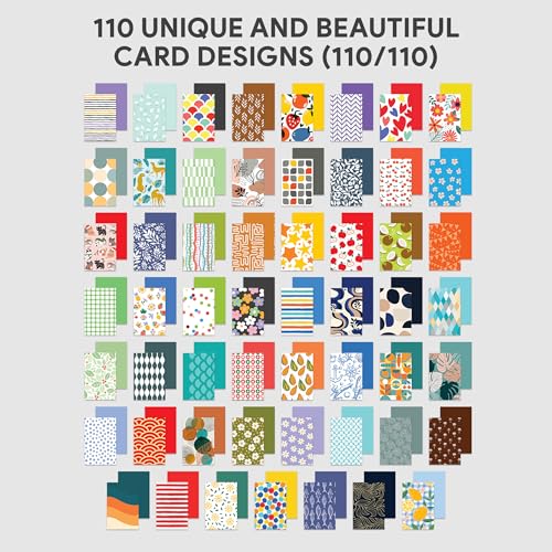 Decorably 110 Pack 4x6in Assorted Blank Cards and Envelopes Bulk with Stickers - 110 Unique Designs Folded Bulk Blank Cards with Envelopes for All Occasions, Birthday, Kids Party, Anniversary