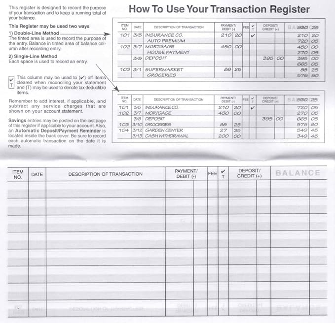 Easy Read Checkbook Registers 6x3 in, 444 Lines, 2026-2028 Calendars, Made in USA