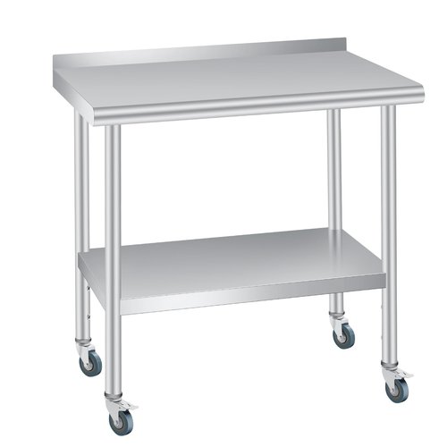 Stainless Steel Prep Table, 30 x 24 Inches, with Backsplash, Adjustable Undershelf and 4 Caster Wheels, Commercial Heavy Duty Table with Adjustable Under Shelf for Outdoor Use,Restaurants,Hotels,Works