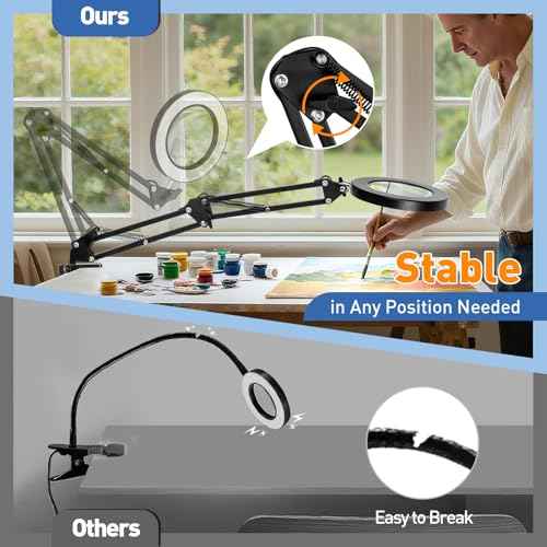 HITTI 10X Magnifying Glass with Light, 1,800 Lumens Stepless Dimmable, 3 Color Modes, 4.2¡È Real Glass Lens LED Magnifying Desk Lamp & Clamp, Magnifier Light and Stand for Crafts Welding Close Work