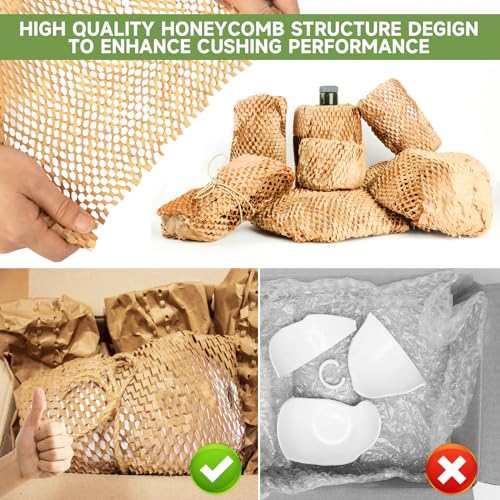 NAPALOOK Honeycomb Packing Paper Wrap 15''x328' Eco-Friendly Cushioning for Moving & Shipping, Includes 48 Fragile Stickers
