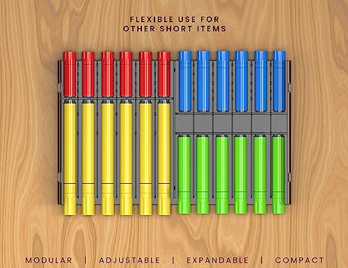 TOOLI-ART 72 Art Marker Storage Tray Desk Organizer Holder, Adjustable Dividers, Modular, Expandable, Stackable, Fit Most Pen, Pencil, Brushes. School, Home, Multi Purpose Tinted Plastic 6 Trays