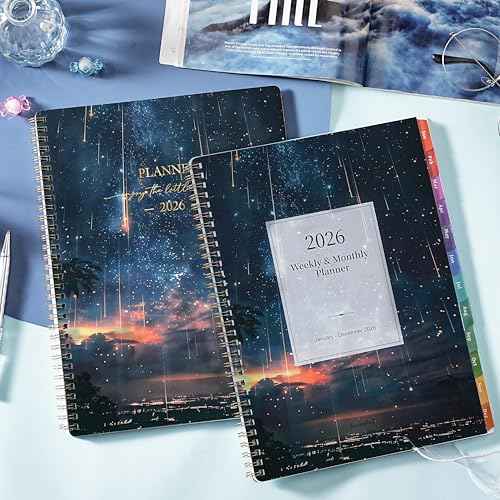 2026 Planner - Planner 2026, 2026 Planner weekly and monthly, January 2026 - December 2026, 8.5" x 11", 2026 Calendar Planner with Colourful Tabs, Inner Pocket, Premium Paper, Twin-wire Binding - Galaxy