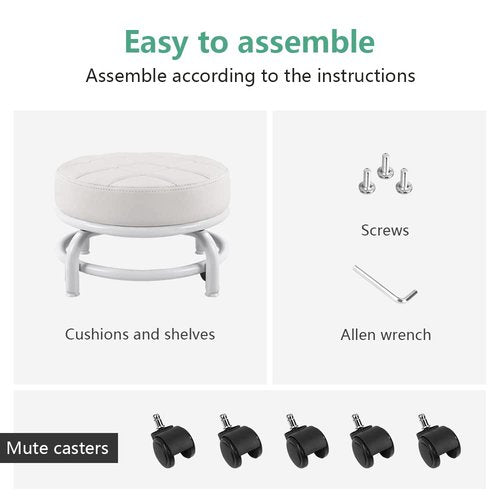 FURWOO Low Roller Seat PU Leather Rolling Stool Step Stool Mechanic Stool on Wheels for Home Office Garage Shop White