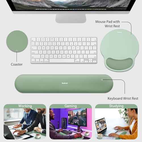 Mouse Pad and Keyboard Wrist Rest, 3-in-1 Gel Memory Foam Ergonomic Mouse Pad with Wrist Rest Set, Gaming Mousepad Arm Cushion Support for Computer Office Desk Accessories Cute Setup,Green