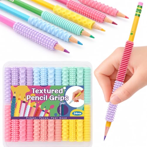 Yasest Macaron Sensory Pencil Grips for Kids & Adults - 24 Pack ADHD & Stress Relief