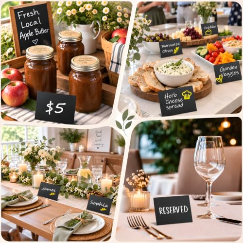 PigPotParty 12 Pcs Indoor Plastic Food Labels for Buffet - 4x3" Mini Chalkboard Signs