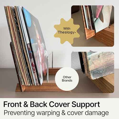 Vinyl Record Storage Holder - Solid Acacia Wood & Metal, Sturdy Record Storage for 50-70 Albums, Elegant Vinyl Holder