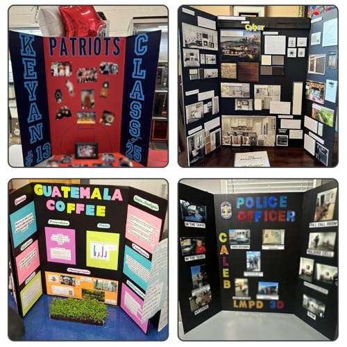 3-Pack Black Trifold Display Boards, 24 x 16 Inches Tri-Fold Corrugated Presentation Boards for Classroom Projects, Science Fairs, Business Events, and Exhibits