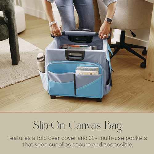 Mobile Utility Cart with Storage Organizer Bag, Rolling Cart, Turquoise/Grey