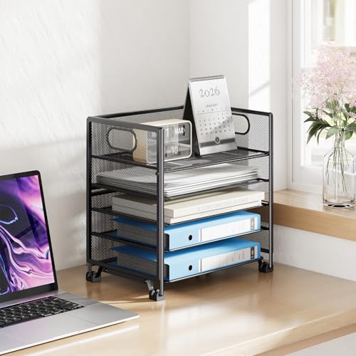 Black 5-Tier Paper Tray Organizer for Desk, 13x9x13 Inches - Office File Storage