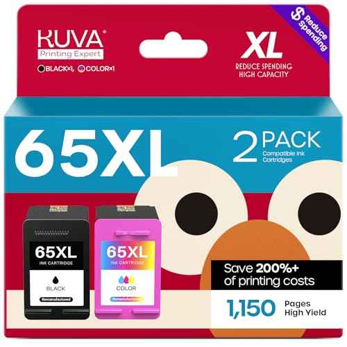 Kuva Remanufactured 65XL Ink Cartridges Replacement for Ink 65 Ink 65XL 65 XL for Envy 5055 5058 DeskJet 3755 2655 3752 3720 3722 3723 3758 2652 2622 2624 Printer (1 Black,1 Tri-Color)