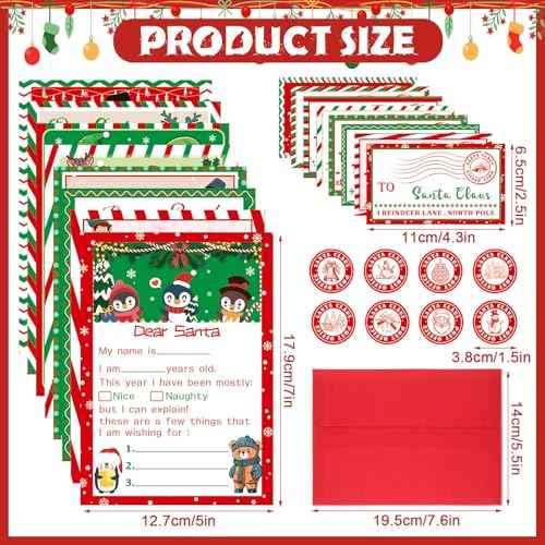 Sinload 384 Pcs Official Letter to Santa Kit Includes 96 Set Christmas Cards 5"x 7" with Envelopes Stickers Stamps Letter to Santa for Christmas Wish List Christmas List
