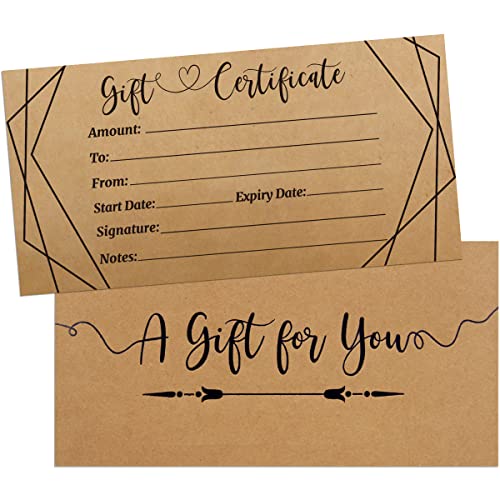 Ceiba Tree Brown Blank Gift Certificates for Business, 30 Pcs with Envelopes - 3.5 x 7 in