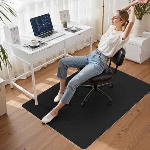 Sycoodeal Office Chair Mat for Hardwood Floor,Slip Resistant Floor Mat for Office Computer Gaming Chair,Heavy Duty Floor Protector for Rolling Chairs,Easy to Clean,Black(48"x60")