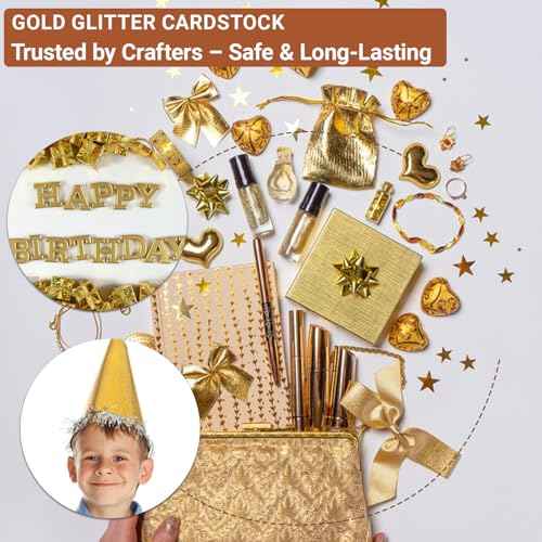 10 Sheets Gold Glitter Cardstock 250GSM/92lb No Shedding Sparkle Paper for DIY Crafts, Invitations & Cricut Cutting | Printer-Friendly A4 Size (7.87x11.8) for Scrapbooking & Gift Boxes