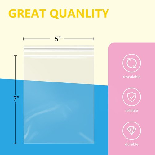 iMailer Clear Small Zip Bags - 500 Pcs 5" x 7" Reclosable Plastic Poly Bags for Cards, Bakery & More
