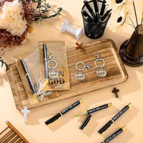 Man of God Gift for Men Christian Baptism Gifts Included Bible Verse Keychain Religious Ballpoint Pens with Cards Bags for Thanksgiving Day Christmas Church Pastors(30 Sets)