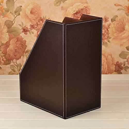 Vertical Style,Leather Magazine Holder Office Desk Organizer File Document Tray Box Bookends Book Stand (Coffee (2 Slot))